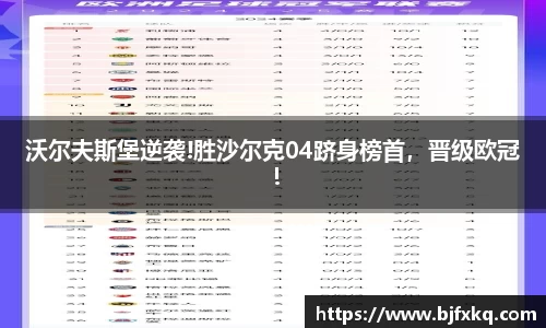 沃尔夫斯堡逆袭!胜沙尔克04跻身榜首，晋级欧冠！