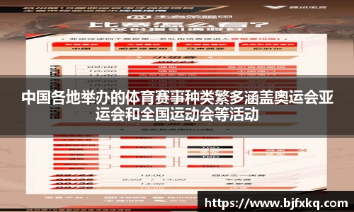 中国各地举办的体育赛事种类繁多涵盖奥运会亚运会和全国运动会等活动
